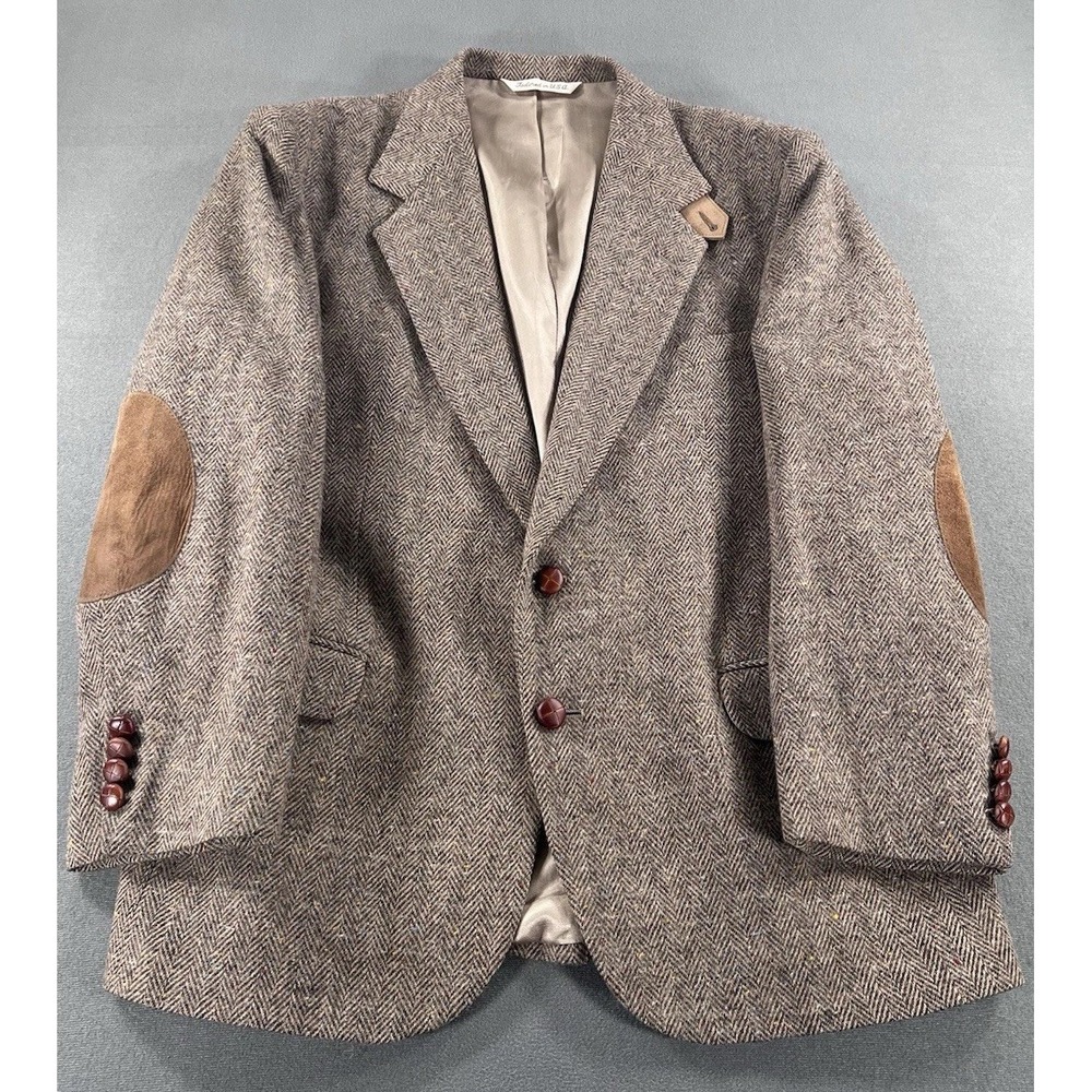 VTG Stafford Brown Blazer 42S Wool Lambswool Tweed Elbow Patch Classic Jacket
